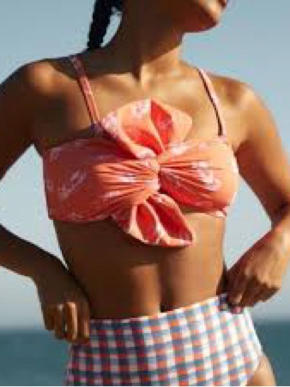 Anthropologie Maeve Delaney Bow Front Bikini Top Lobster Print